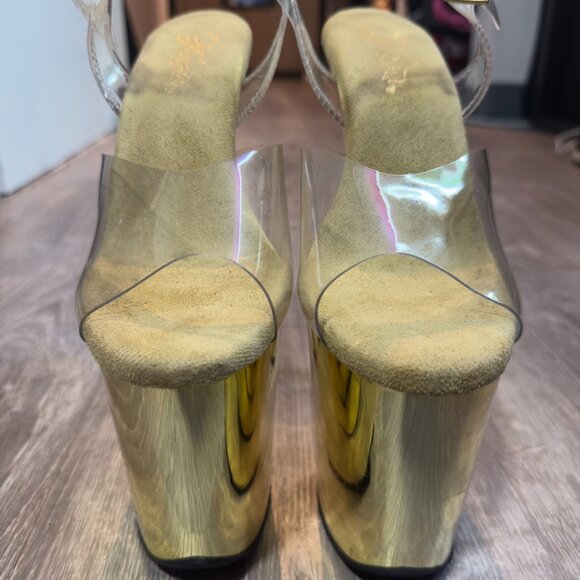 Pleaser Flamingo-808 Clear/Gold Heels — Size 8 👑💛 - Picture 6 of 6